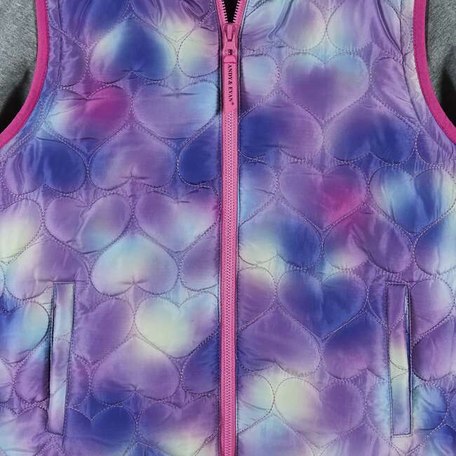 Girls Two-Fer Heart Quilted Vest Jacket, Purple & Grey - Vests - 5