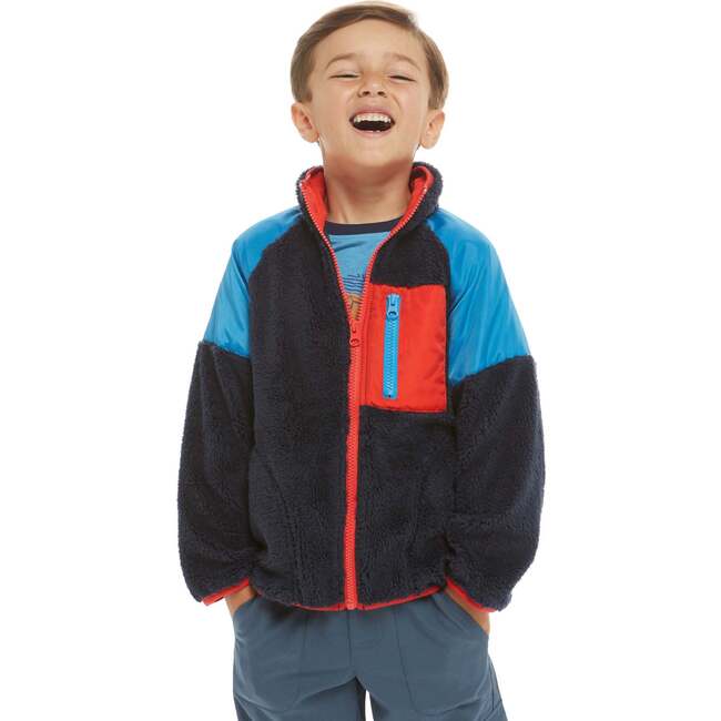 Navy Sherpa Zip-Up w/Pop Details - Fleece & Sherpa Jackets - 5