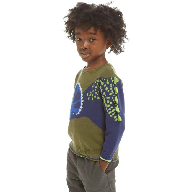 Olive Triceratops Intarsia Sweater - Sweaters - 5