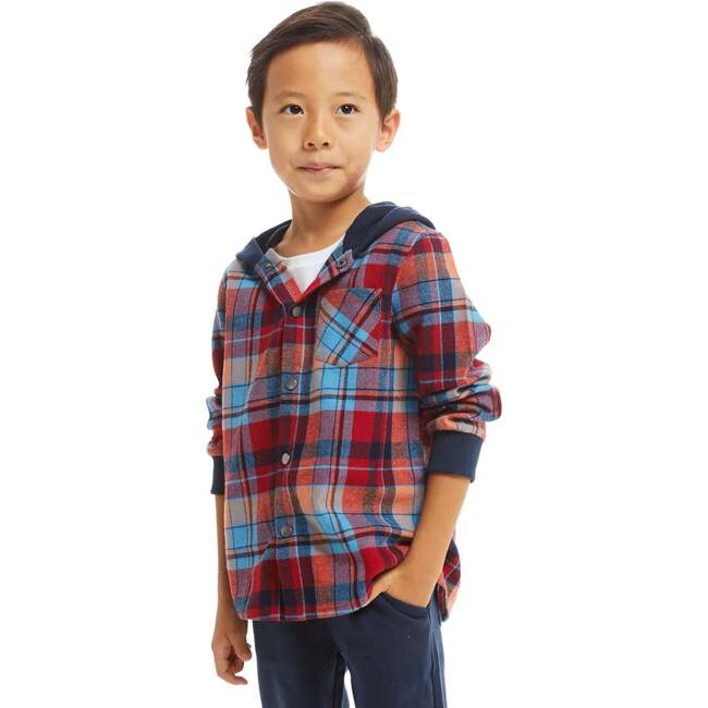 Navy & Red Plaid Hooded Flannel Buttondown Set - Mixed Apparel Set - 6
