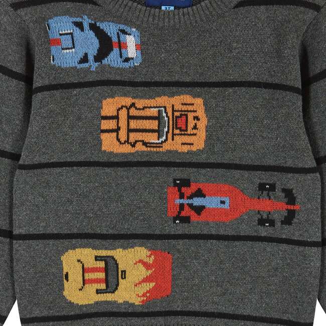 Heather Charcoal Racecar Instarsia Sweater - Sweaters - 6