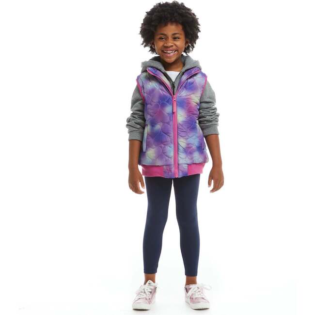 Girls Two-Fer Heart Quilted Vest Jacket, Purple & Grey - Vests - 6