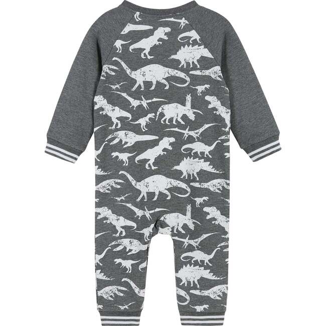 Distressed Dino Crewneck Romper, Grey - Rompers - 4