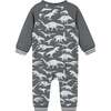 Distressed Dino Crewneck Romper, Grey - Rompers - 4