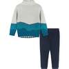 Dino Landscape Intarsia Sweater Zip-Up Set, Blue & Green - Mixed Apparel Set - 4