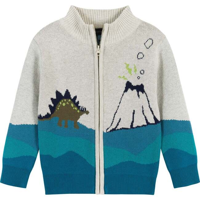 Dino Landscape Intarsia Sweater Zip-Up Set, Blue & Green - Mixed Apparel Set - 5