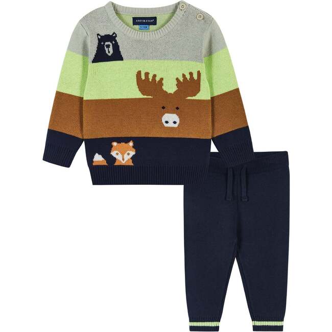Colorblocked Forest Animals Sweater Set