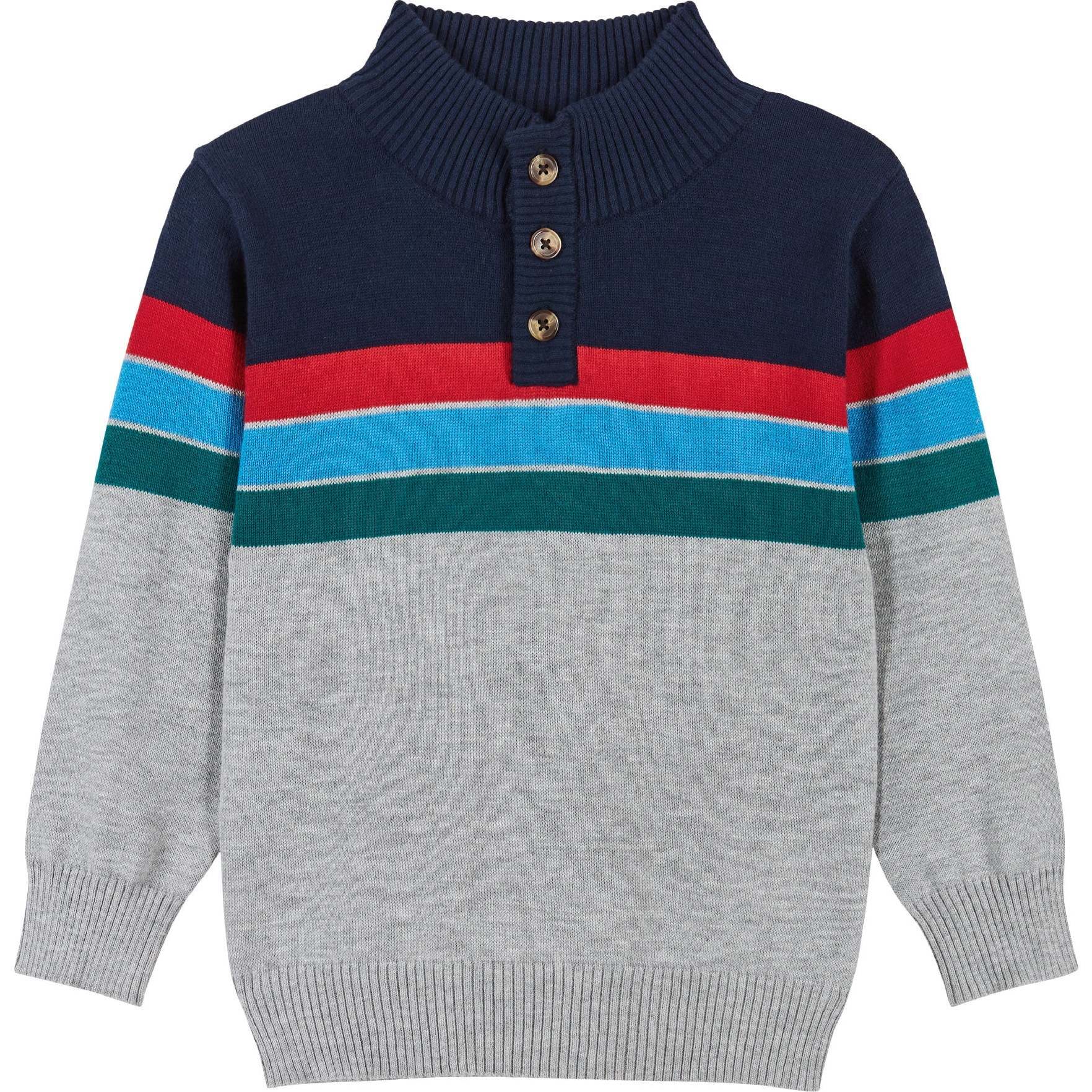 Colorblocked Half Button-Up Neck Sweater - Sweaters - 1