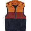 Burnt Orange & Navy Colorblocked Sherpa Puffer Vest - Vests - 1 - thumbnail