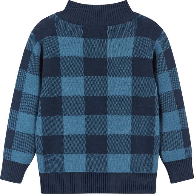 Buffalo Check Intarsia Sweater Zip-Up, Navy - Sweaters - 2