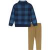 Buffalo Check Intarsia Sweater Zip-Up Set, Blue - Mixed Apparel Set - 2