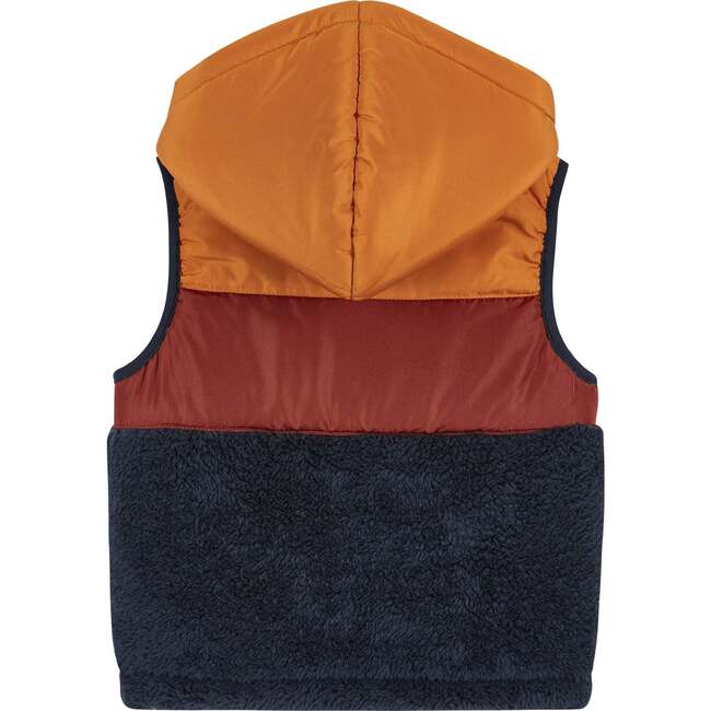 Burnt Orange & Navy Colorblocked Sherpa Puffer Vest - Vests - 3
