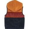 Burnt Orange & Navy Colorblocked Sherpa Puffer Vest - Vests - 3