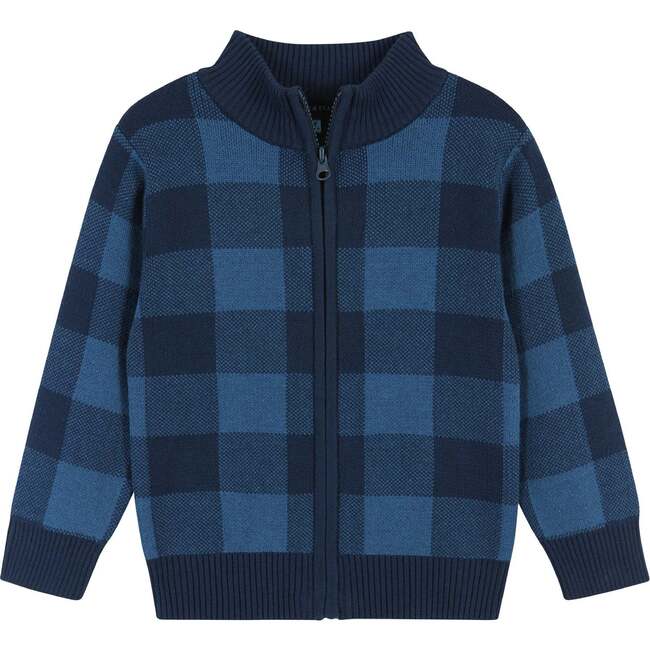 Buffalo Check Intarsia Sweater Zip-Up Set, Blue - Mixed Apparel Set - 3