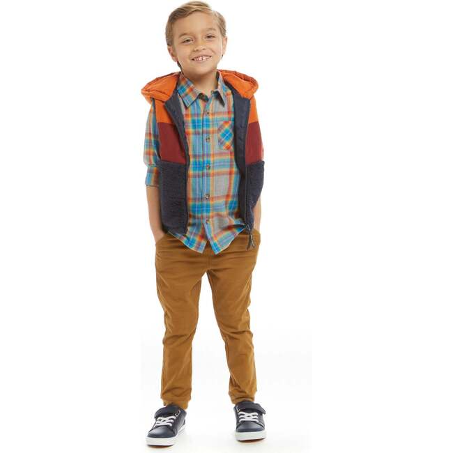 Burnt Orange & Navy Colorblocked Sherpa Puffer Vest - Vests - 4