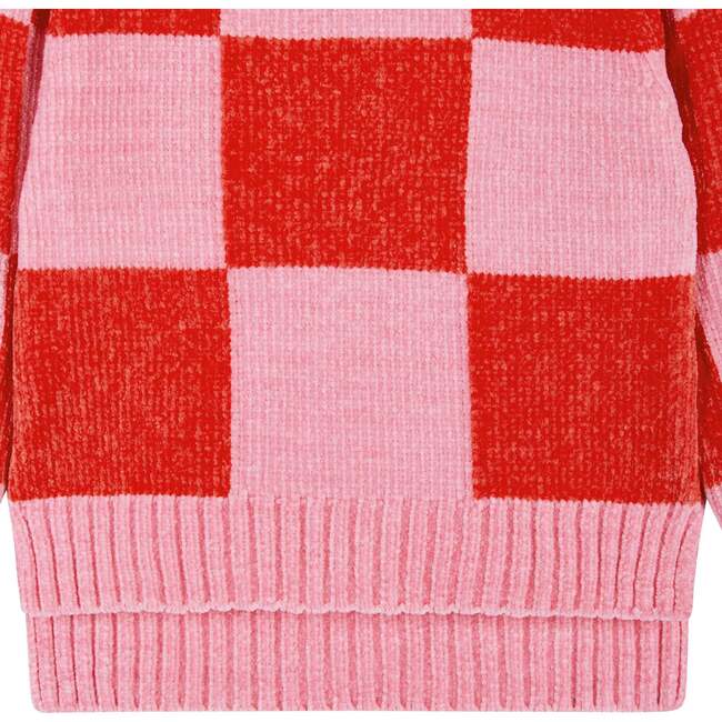 Chenille Checker Sweater, Pink & Red - Sweaters - 6