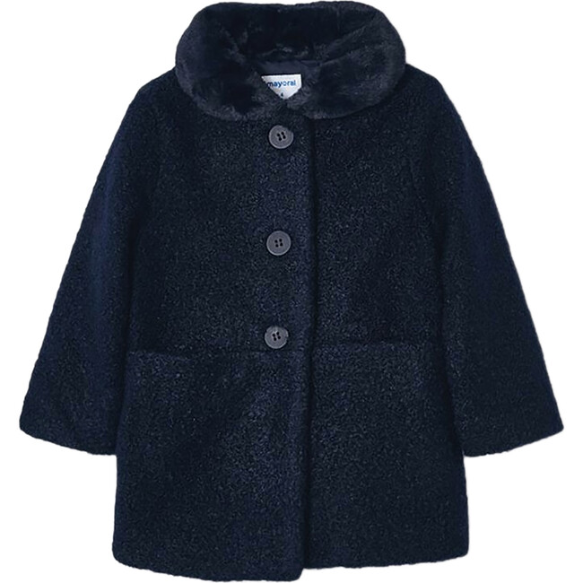 Shearling Coat, Navy - Coats - 1