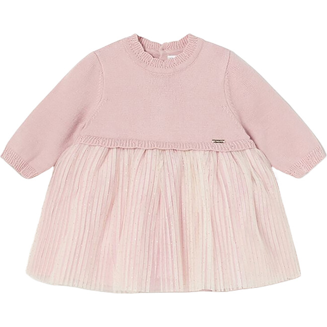 Pleated Knit Tulle Dress, Pink