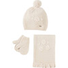 Floral Knit Winter Set, Beige - Hats - 1 - thumbnail