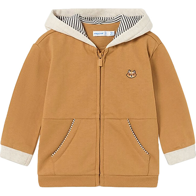 Fox Graphic Zip Up Hoodie, Beige - Sweatshirts - 1