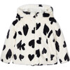 Faux Fur Heart Print Coat, Ivory - Coats - 1 - thumbnail