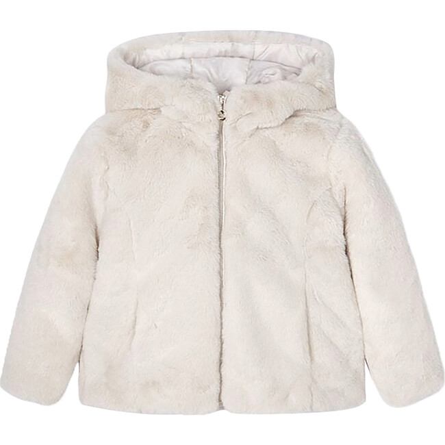 Faux Fur Zip Up Coat, Ivory