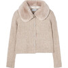 Faux Fur Collared Cardigan, Beige - Cardigans - 1 - thumbnail