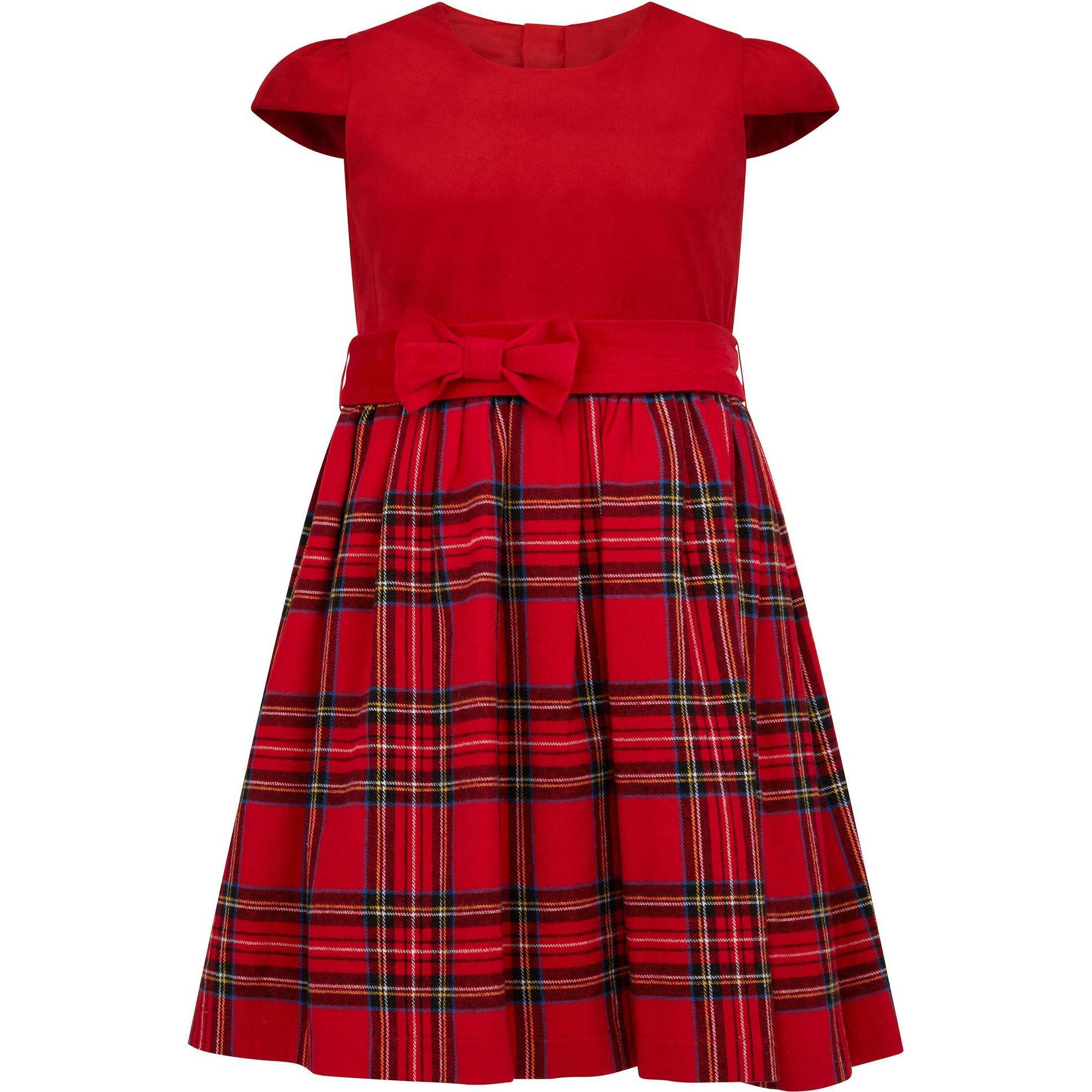 Diana Velvet & Tartan Party Dress, Red - Dresses - 1