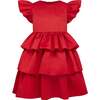 Scarlett Satin Frill Party Dress, Red - Dresses - 1 - thumbnail