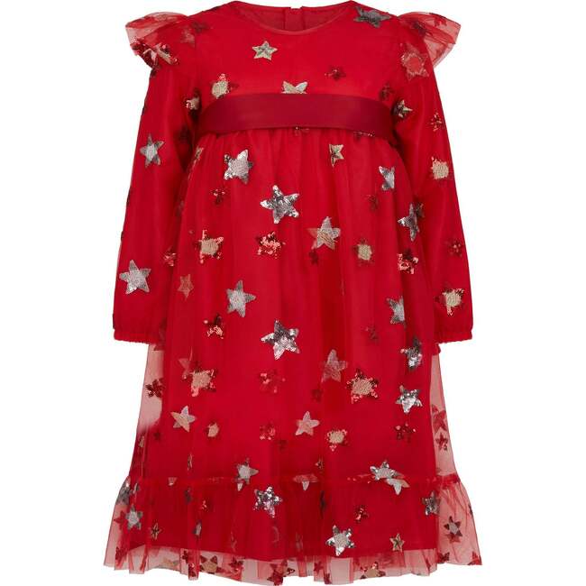 Seren Embroidered Sequin Star Party Dress, Red