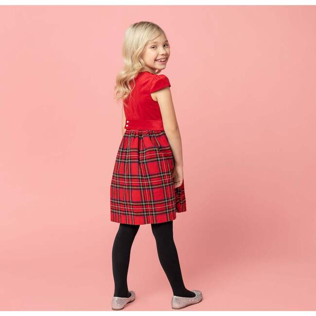 Diana Velvet & Tartan Party Dress, Red - Dresses - 3
