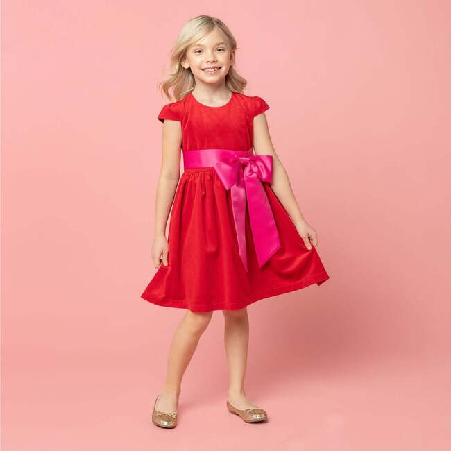 Lilibet Velvet & Satin Party Dress, Red & Pink - Dresses - 3