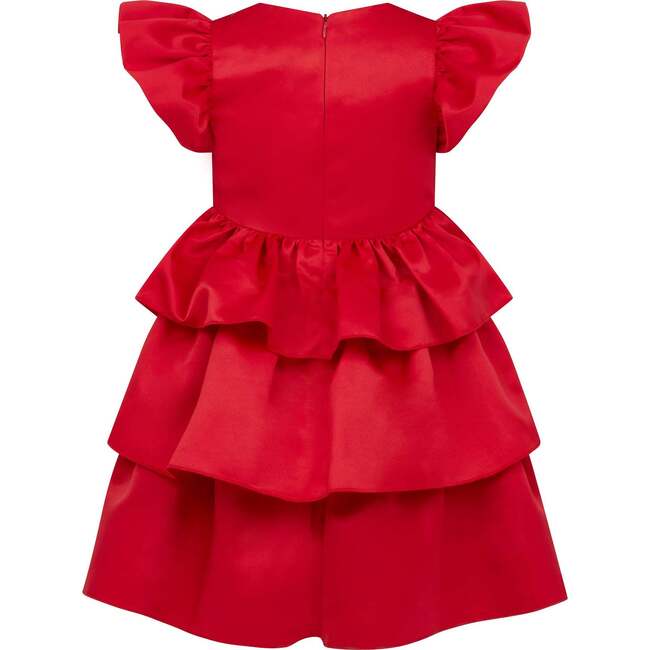 Scarlett Satin Frill Party Dress, Red - Dresses - 4