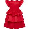 Scarlett Satin Frill Party Dress, Red - Dresses - 4