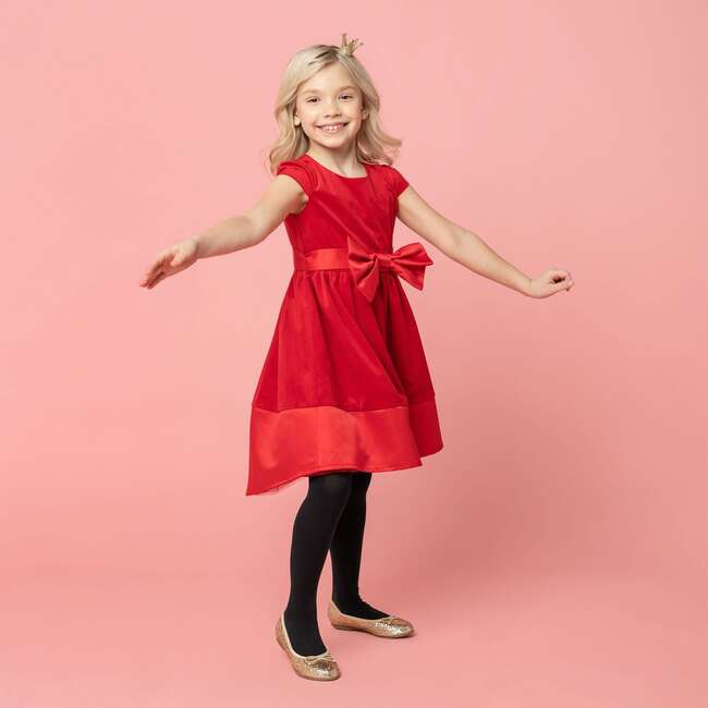 Florence Velvet & Satin Bow Party Dress, Red - Dresses - 4