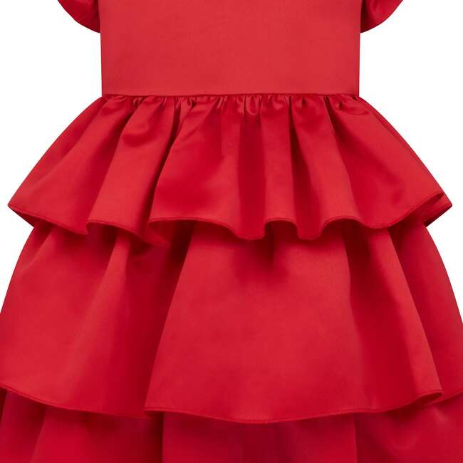 Scarlett Satin Frill Party Dress, Red - Dresses - 5