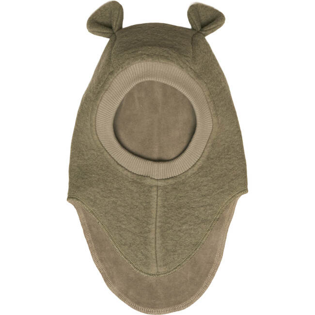 Plys Double Layer Wool Balaclava With Small Ears, Green Olive