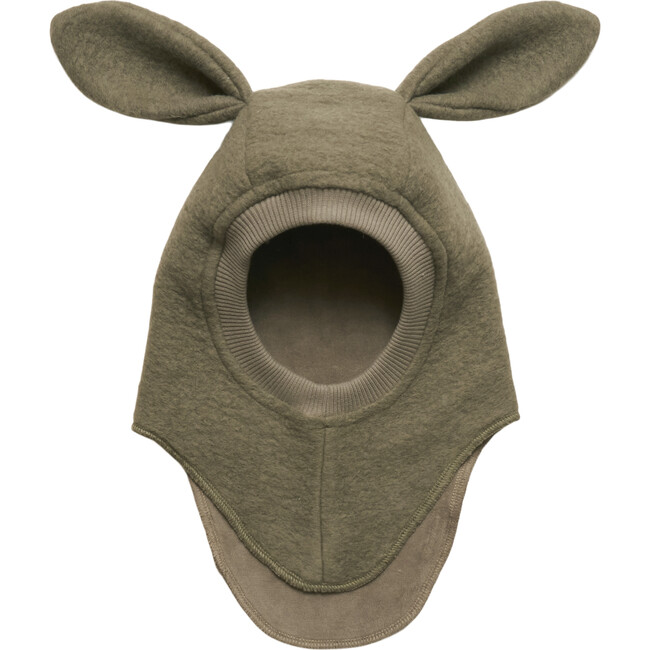 Bunny Double Layer Wool Balaclava With Ears, Olive Green