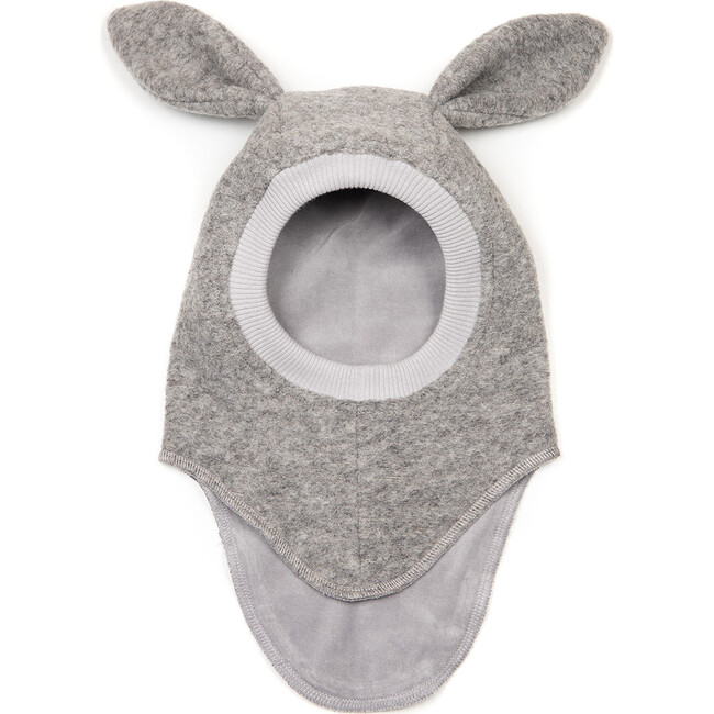 Bunny Double Layer Wool Balaclava With Ears, Light Grey Melange