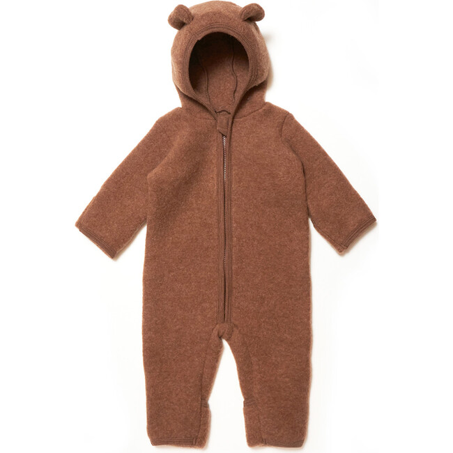 Allie Merino Wool Fleece Hooded Suit With Small Ears, Caramel Cafe