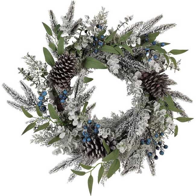 Un-Lit Decorated Rattan Wreath with Blueberries - Wreaths - 1