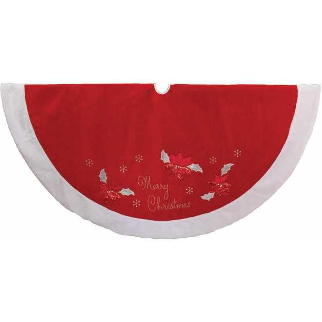 Red and White Velvet Merry Christmas Applique Treeskirt