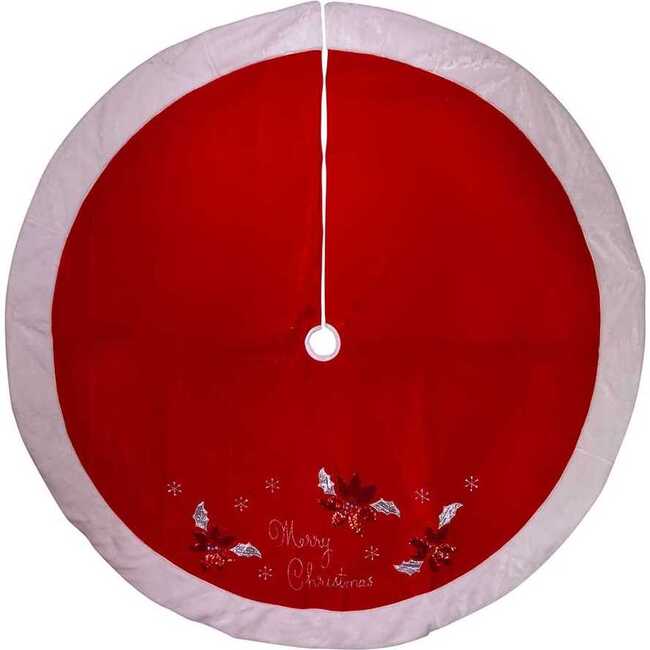Red and White Velvet Merry Christmas Applique Treeskirt - Tree Skirts - 2