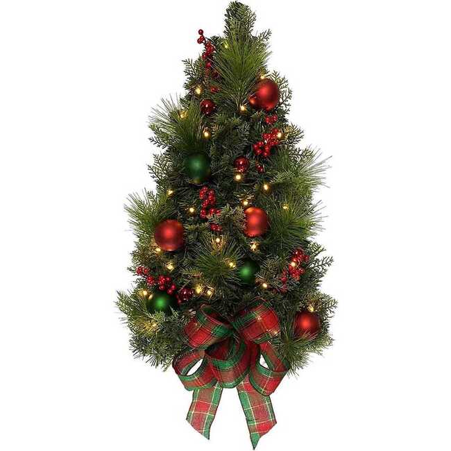 Pre-Lit Red And Green Wall Tree With Bow - Accents - 2