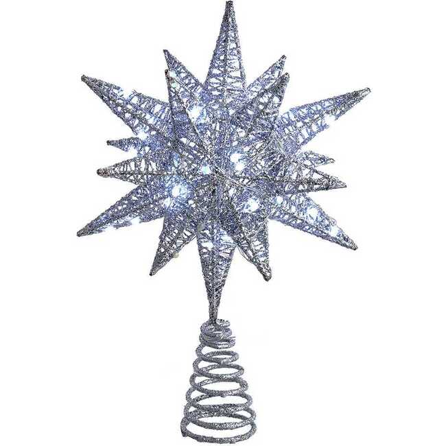 Pre-Lit Twinkling Silver Starburst Tree Topper - Tree Toppers - 1
