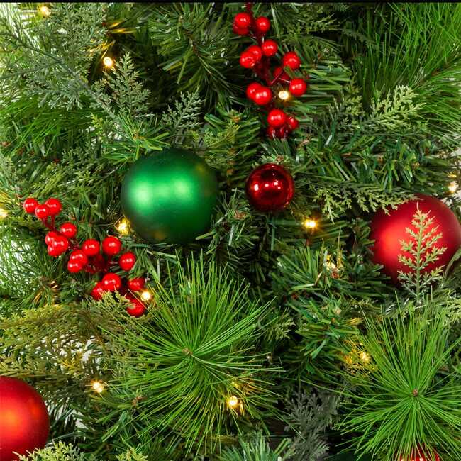 Pre-Lit Red And Green Wall Tree With Bow - Accents - 3