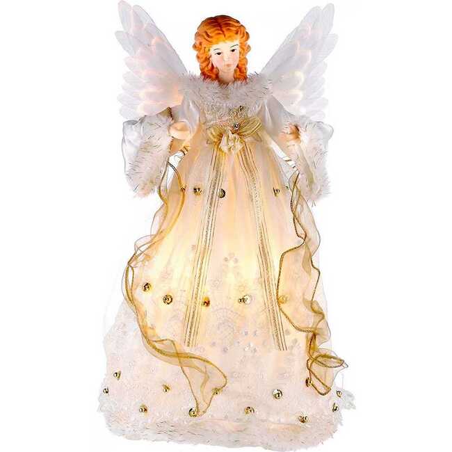 Ivory and Gold Fiber Optic Animated Angel Treetop