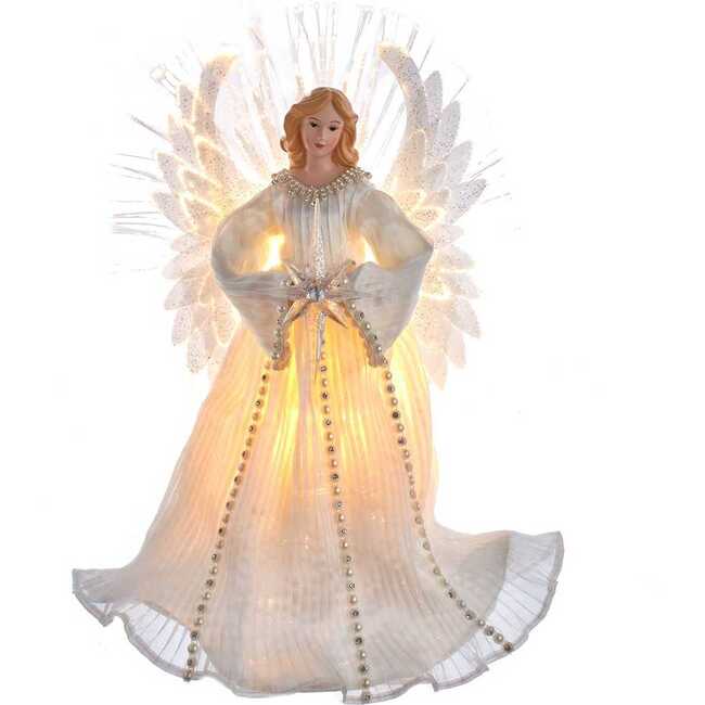 Ivory and Clear Fiber Optic Angel Tree Topper