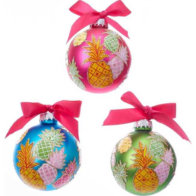 Glass Pineapple Pattern Ball Ornaments, 6 Piece Set