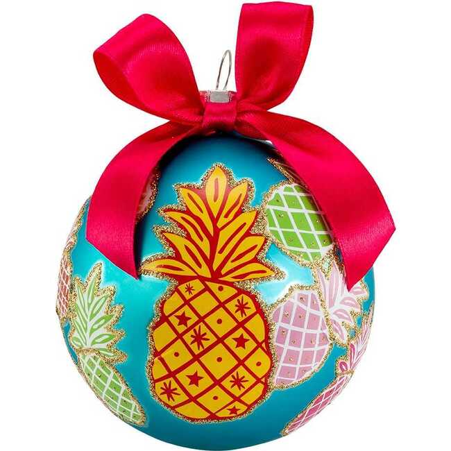 Glass Pineapple Pattern Ball Ornaments, 6 Piece Set - Ornaments - 2